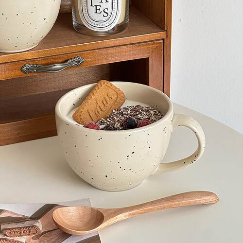 穆尼 ins风米黄色泼墨燕麦杯大口早餐牛奶杯子办公室大容量水杯