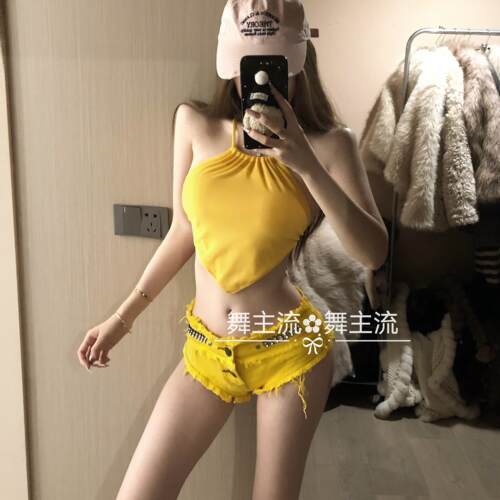 新款酒吧DS演出服DJ领舞chic性感辣妹黄色bgo点舞爵士舞时尚套装