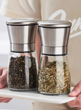 胡椒研磨器304不锈钢粉海盐花椒手动研磨瓶送151g黑粒现磨