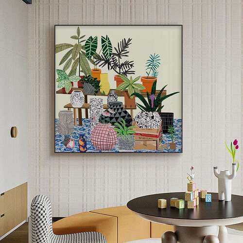 清新脱俗绿植风Jonas wood餐厅咖啡甜品店客厅儿童房小众装饰画