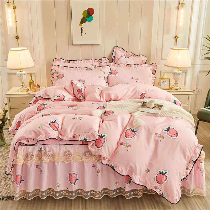 高档夹全棉加厚床人裙款四件套韩版蕾丝印花床罩纯棉棉双被套床上