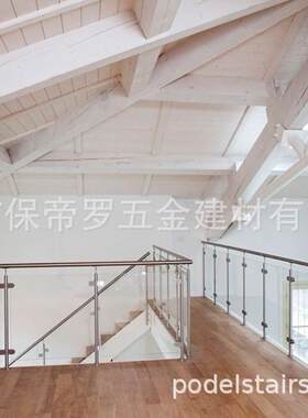 钢木玻璃楼梯栏杆扶手复式公寓楼装修现代简约风楼梯