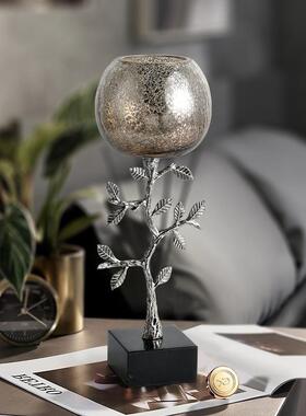 现代简RZ9070约不锈合金发财树桌烛台摆件样板婚间餐餐边柜庆布钢