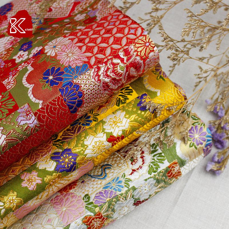 和风织锦缎日系提花出口面料和服腰封口金包布料 手账本 密花布料