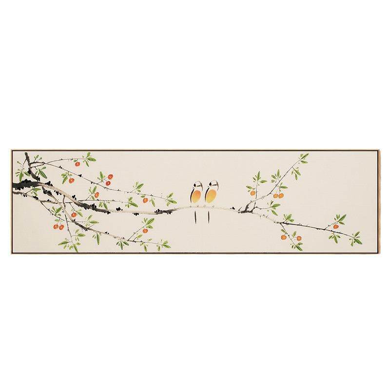 新中式卧室装饰画民宿床头花鸟字画日式原木风客厅背景墙好寓意画