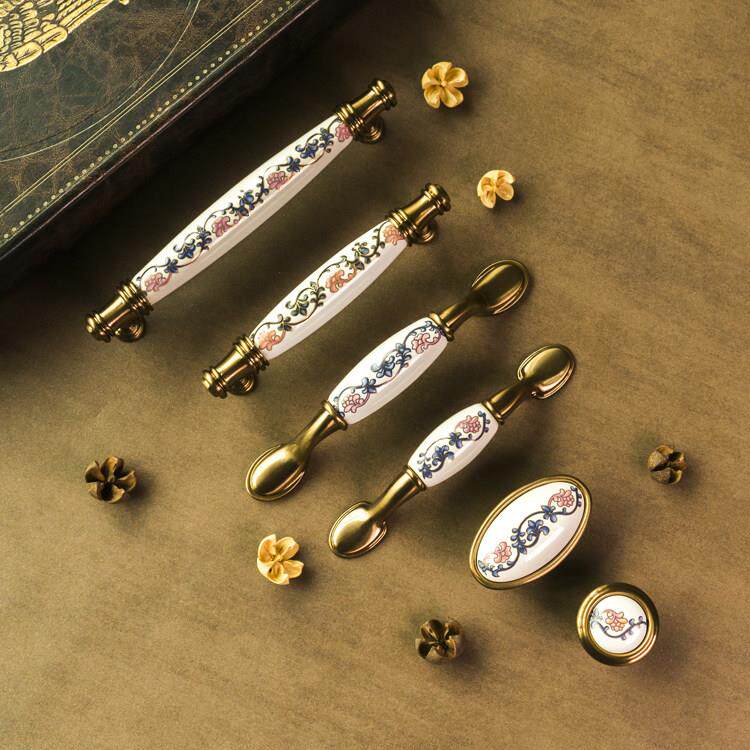 新中式陶瓷拉手美式复古柜门中古风欧式抽屉柜子衣柜橱柜把手