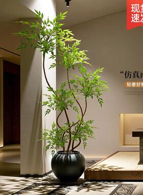 彷真绿色植物高级感南天竹室内客厅装饰摆件高端轻奢彷生植物假树