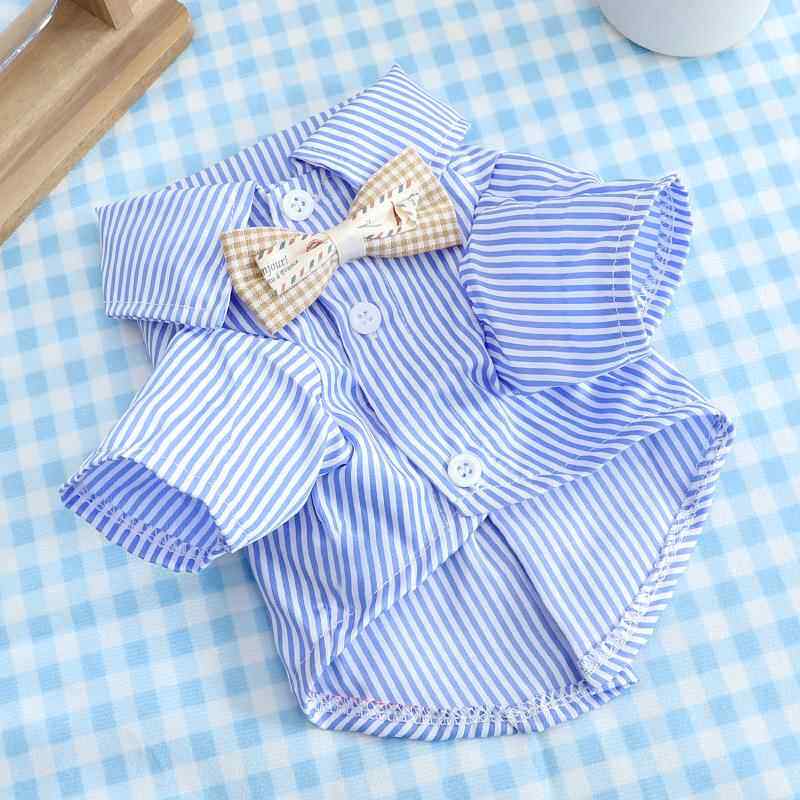宠物短袖带领结条纹衬衫春夏季衣服泰迪柯基法斗贵宾小奶狗衣服夏