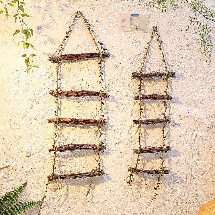 创意绿叶麻绳木梯zakka家居墙壁挂饰ins风民宿幼儿园壁饰装饰挂件