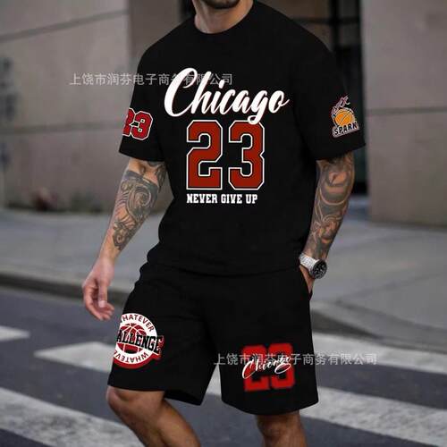 Men Chicago 23 Two Casual Tracksuit Breathable Black Fitted