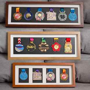 马拉松奖牌框实木奖牌收纳筐展示架马拉松号码簿奖牌摆台定制相框