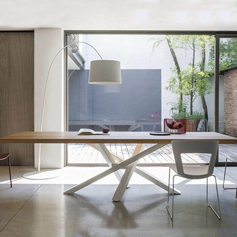 北欧餐桌铁艺长方形桌子现代简约工作台原木办公会议洽谈桌椅组合