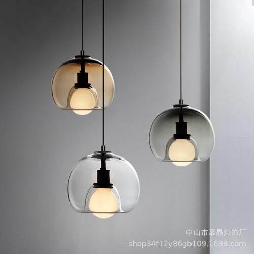餐厅灯后现代透明玻璃吊灯三头设计师创意餐桌吧台燈具卧室床头灯