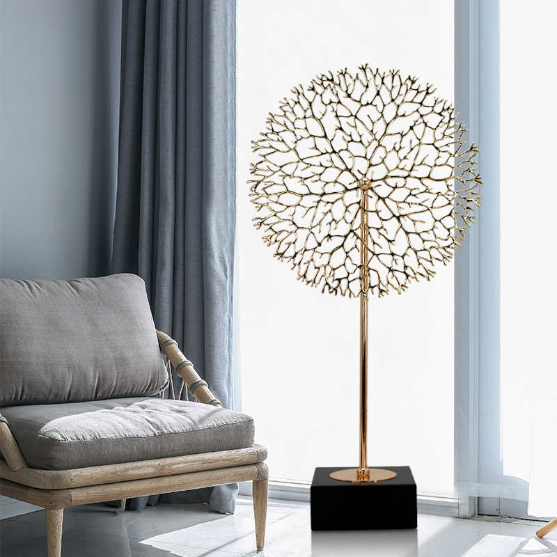 欧式创意酒店桌面摆件轻奢时尚珊瑚树客厅摆设玄关金属软装饰品