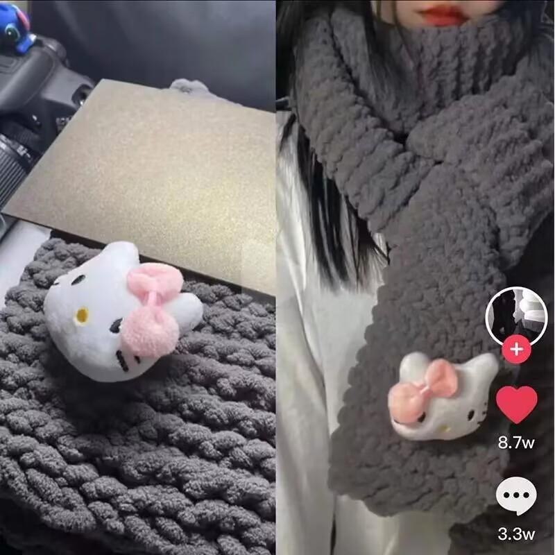 玉桂狗diy凯蒂猫围巾解闷纱线