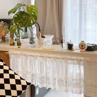 白色波点帘子隔断窗厨房遮挡帘免打孔门帘半帘小窗户窗帘咖啡帘