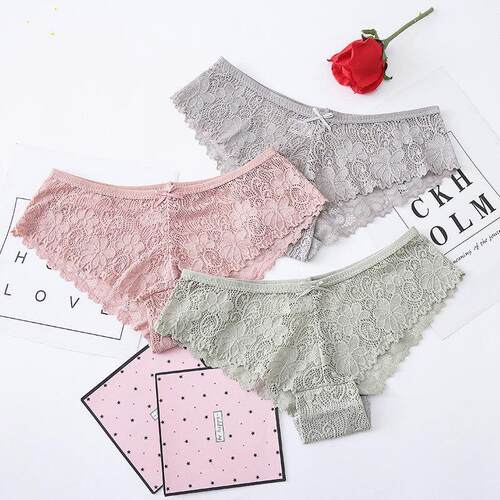 3 Pcs Panties Woman Underwear Sexy Lace Soft Lingerie 无痕裤