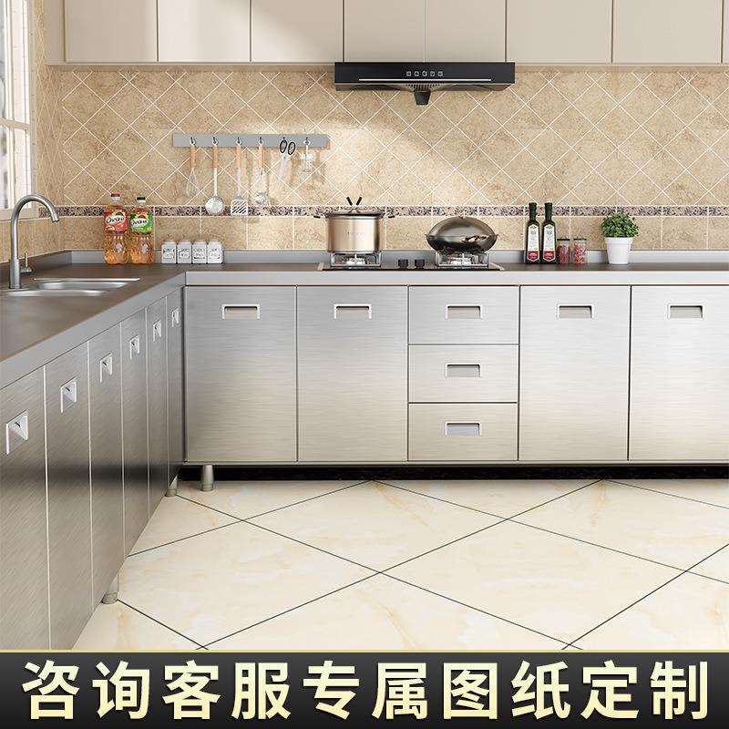304整体不锈钢厨房定zuo橱柜简易水槽灶台柜一体农村储物拉篮碗柜