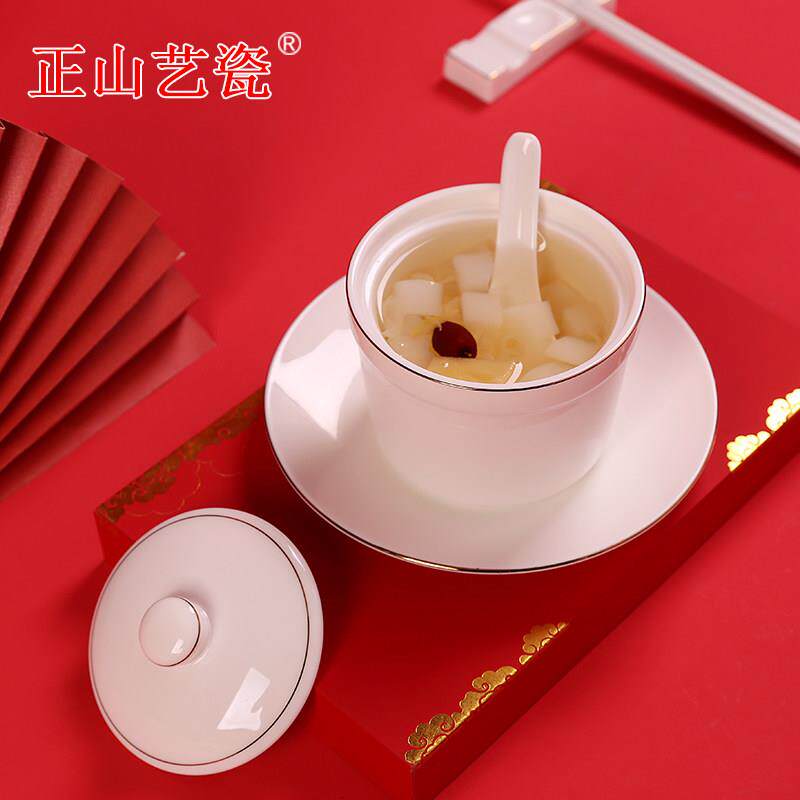 羊脂玉白瓷隔水炖锅酒店陶瓷带盖子燕窝炖碗蒸蛋羹盅炖罐甜品煲汤