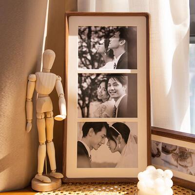 diy实木相框情侣婚纱照写真打印照片送朋友定制长条宫格相框挂墙