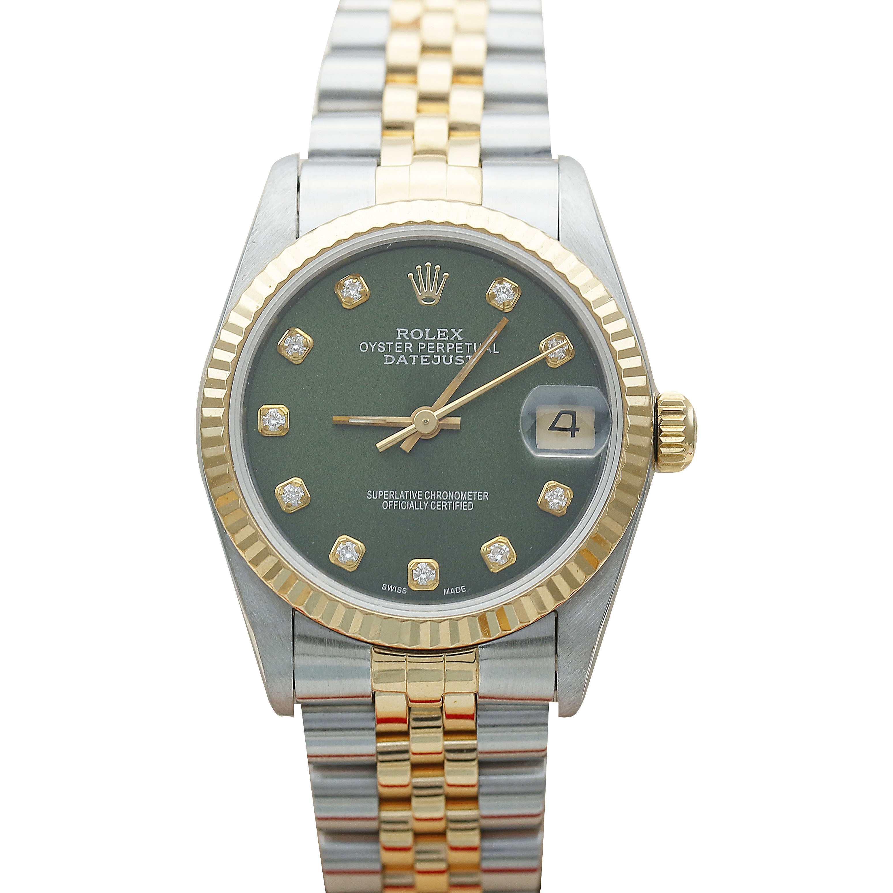 正品[9.8新]劳力士日志型绿盘后镶钻31mm自动机械女表68273