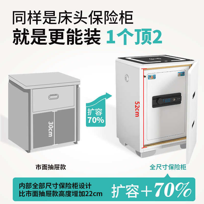 虎牌床头柜保险柜一体家用防盗指纹密码柜手机智控保险箱65cm高大
