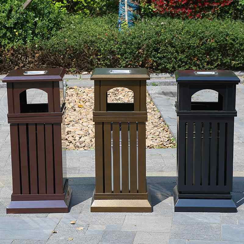 复古花园不锈钢垃圾桶电梯楼道带烟缸垃圾箱户外创意条形果皮箱