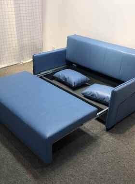 简约现代蓝色皮艺双人皮艺沙发小户型卧室客厅折叠储物功能沙发床