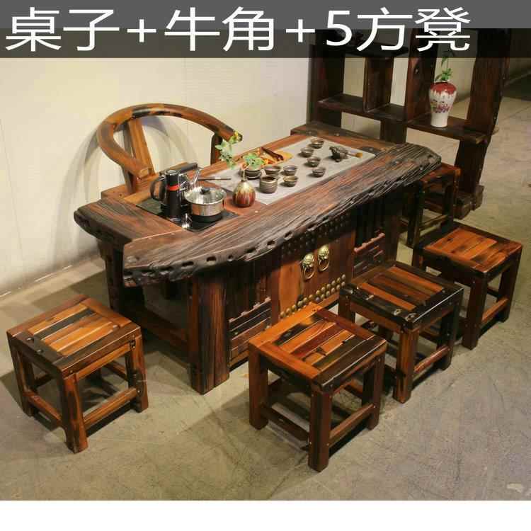 老船木茶船台家具古木茶茶桌椅组合客厅功GXG夫泡几全套中新式家