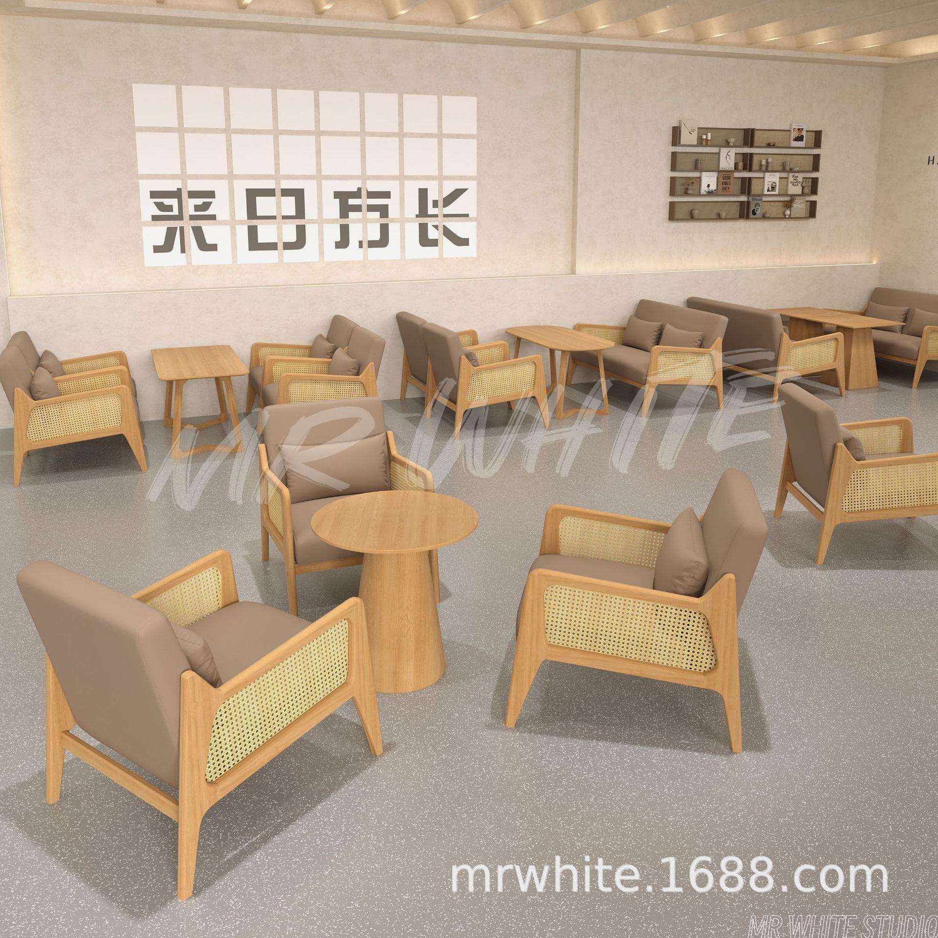 复古咖啡厅桌椅组合奶茶店餐饮甜品酒店民宿接待洽谈沙发椅子实木