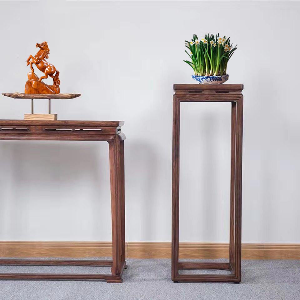 新款直销老榆木全实木花几花架禅意新中式可移动木质盆景置物架直