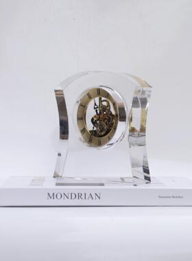 奢水晶坐关钟时BJ0172钟桌面摆件客轻厅玄书柜电设视柜样板间摆家