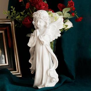 复古做旧白色少女天使装 欧式 饰品摆件美式 树脂人物雕像小摆设礼物