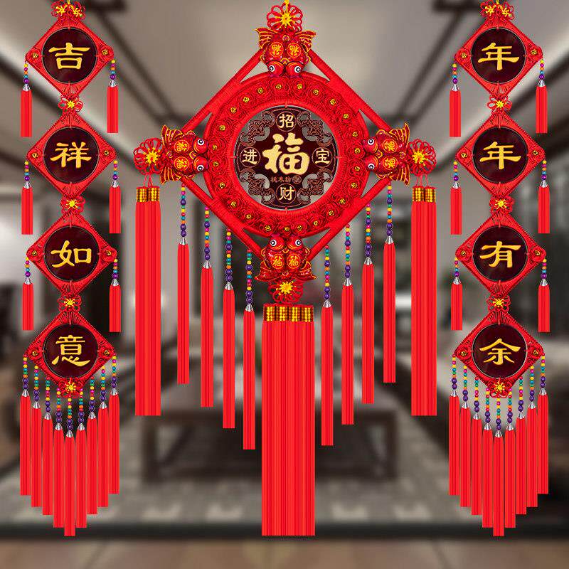 民族风新中式挂饰中国结挂件客厅大号桃木福字装饰玄关背景墙壁挂