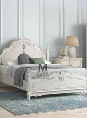 W7美式复古实木公主雕F777M97J床花8儿童做旧床单双人1.米主卧大