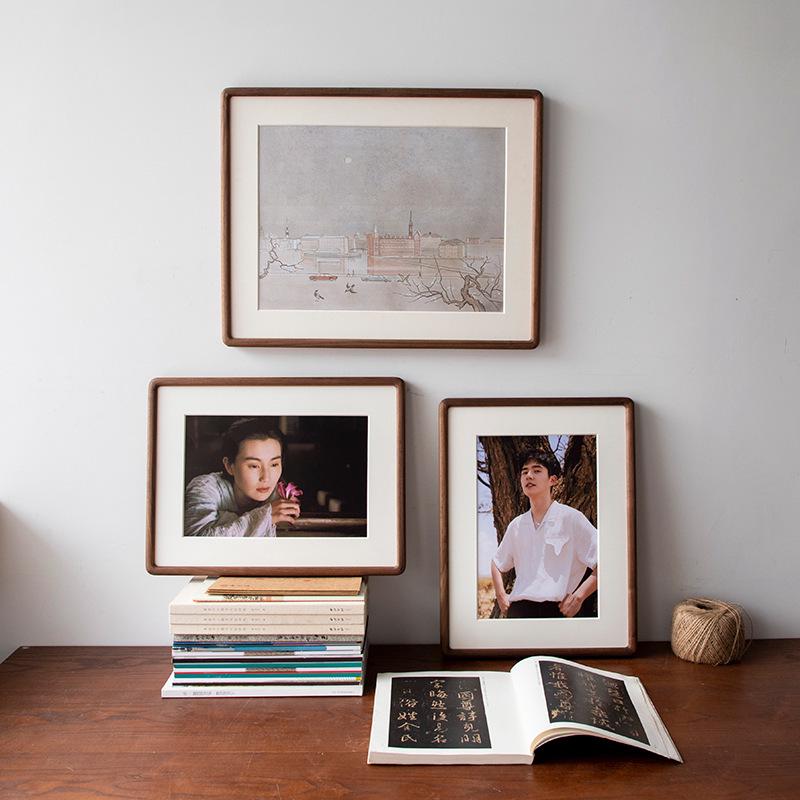 实木质感榫卯黑胡桃圆角圆弧画框洗照片做成相框摆台人工精细打磨