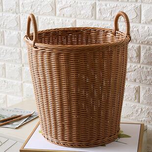 仿藤编脏衣酒篮用圆形篓子家塑洗HMC衣收纳筐洗衣桶店浴室料收纳