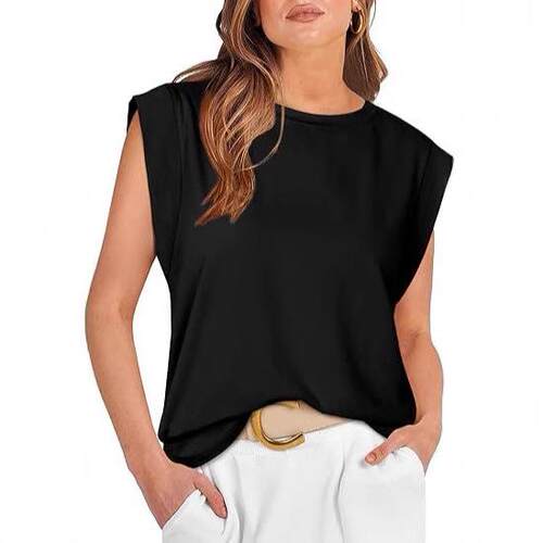 Women's sleeveless round neck T-shirt