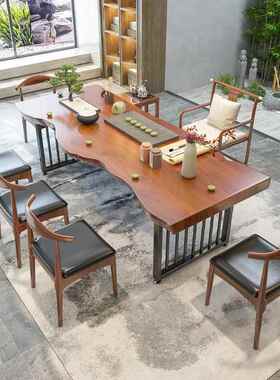 PUS禅意茶椅组合桌木茶家用功夫实茶台办公桌室泡茶桌原木大板