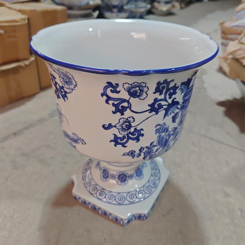 青花瓷陶瓷花瓶土培鲜花绿植园艺大口径客厅阳台装饰中式花瓶