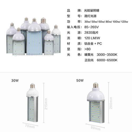 led单面发光路灯灯泡高亮E40螺口50w60w公园街道小区路灯节能改造