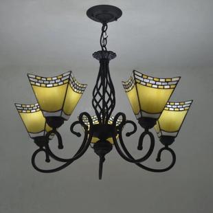 蒂凡尼玻璃宜北欧风格 厅多头吊灯地中海餐厅卧室咖啡厅黑色铁艺
