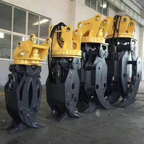 挖掘机五齿双缸液压夹木器石块废钢搬运设备360度旋转抓夹