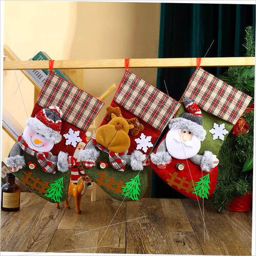 Large plaid fence Christmas stocking gift bag Gift bag圣诞袜