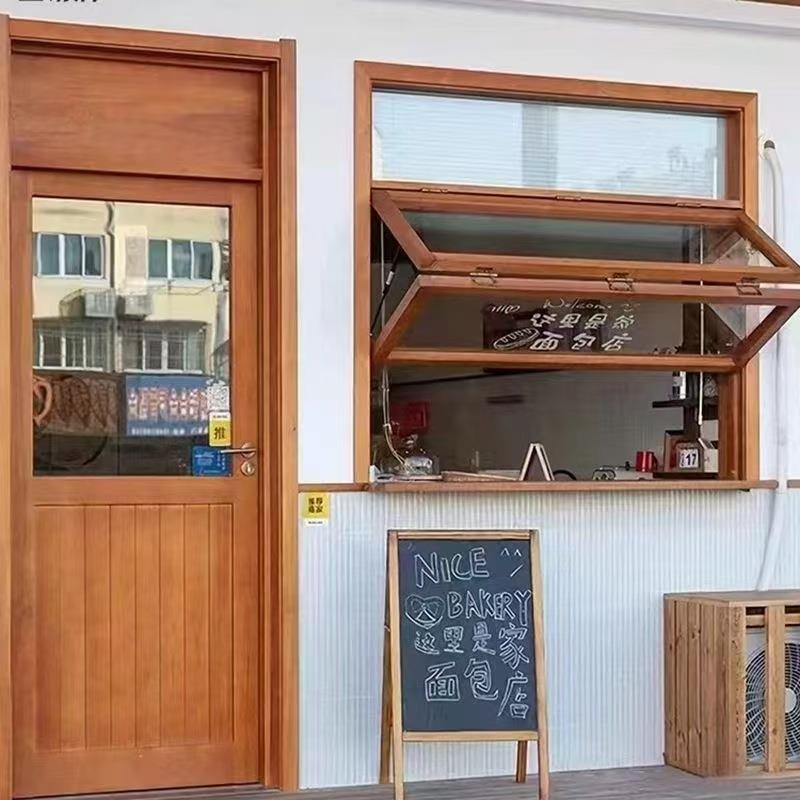 老榆木上下折叠窗奶茶店咖啡店全开窗框平开窗实木进户门实木窗
