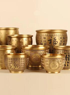 黄铜浮雕百福缸家居摆件福字装饰品办公桌面玄关礼品工艺品铜艺