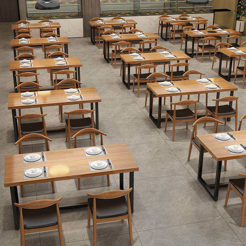 现代简约实木餐桌椅组合火锅店小吃店长方形吃饭桌子食堂多人饭桌