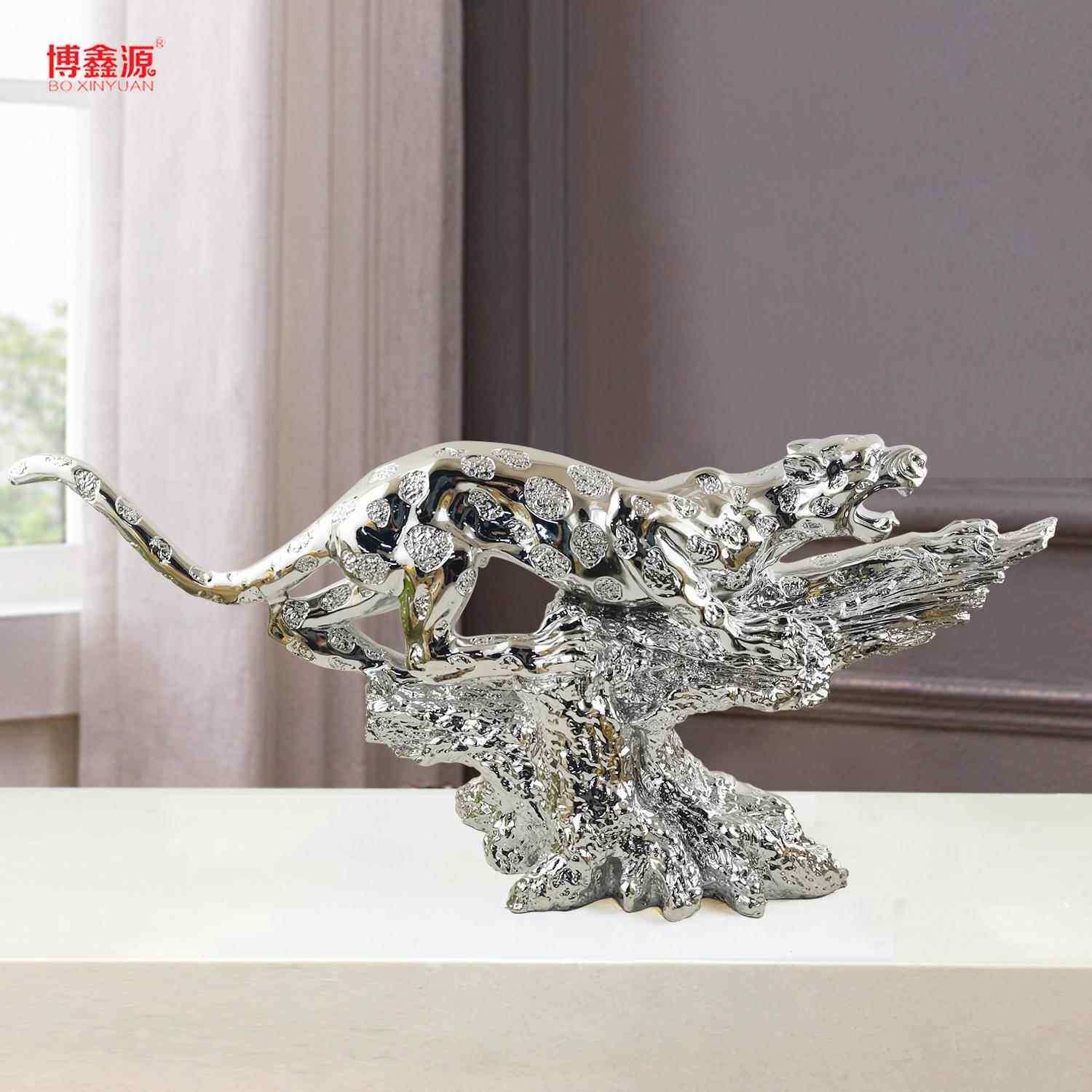 树脂电镀工艺品75CM长金钱豹摆件欧式家居电视柜办公室桌面饰品