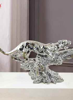 树脂电镀工艺品75CM长金钱豹摆件欧式家居电视柜办公室桌面饰品