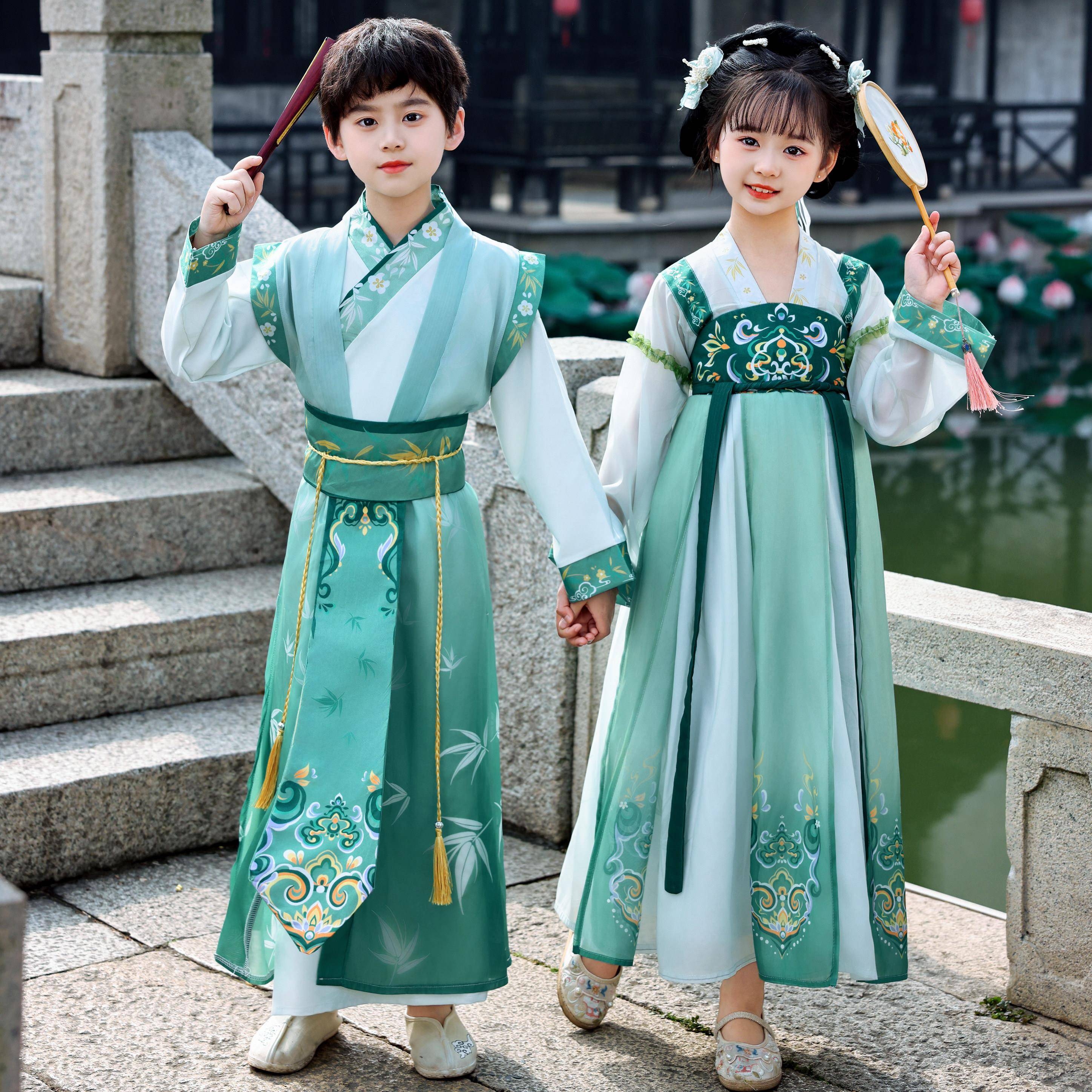 儿童汉服2026新款女童襦裙公主男童古装国学服古风小孩唐装演出服